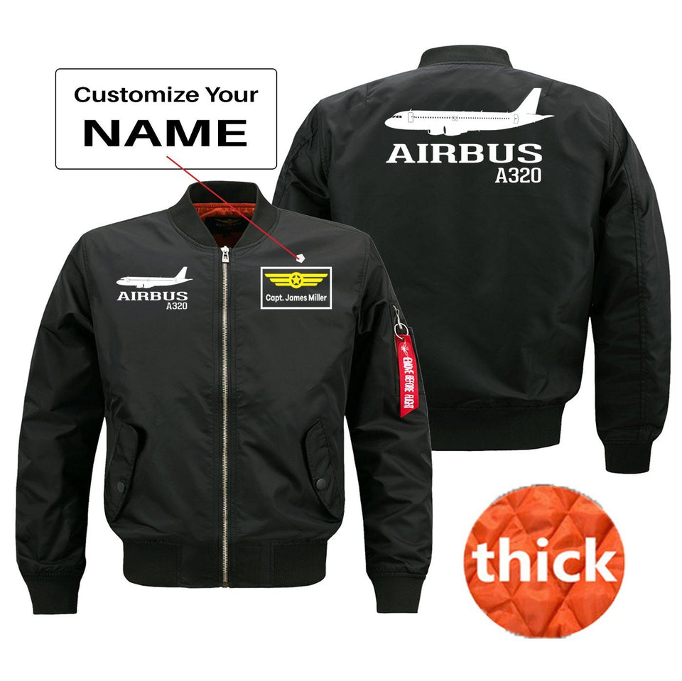 Airbus A320 Printed Pilot Jackets (Customizable) Pilot Eyes Store Black (Thick) + Name M (US XS) 