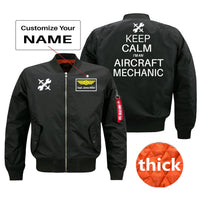 Thumbnail for Keep Calm I'm an Aircraft Mechanic Designed Bomber Jackets (Customizable) Pilot Eyes Store Black (Thick) + Name M (US XS) 