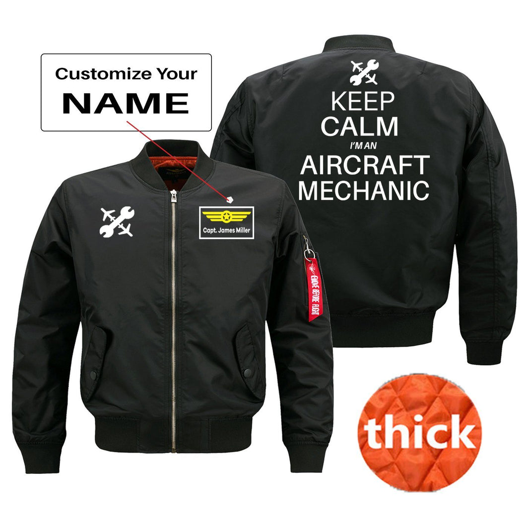 Keep Calm I'm an Aircraft Mechanic Designed Bomber Jackets (Customizable) Pilot Eyes Store Black (Thick) + Name M (US XS) 