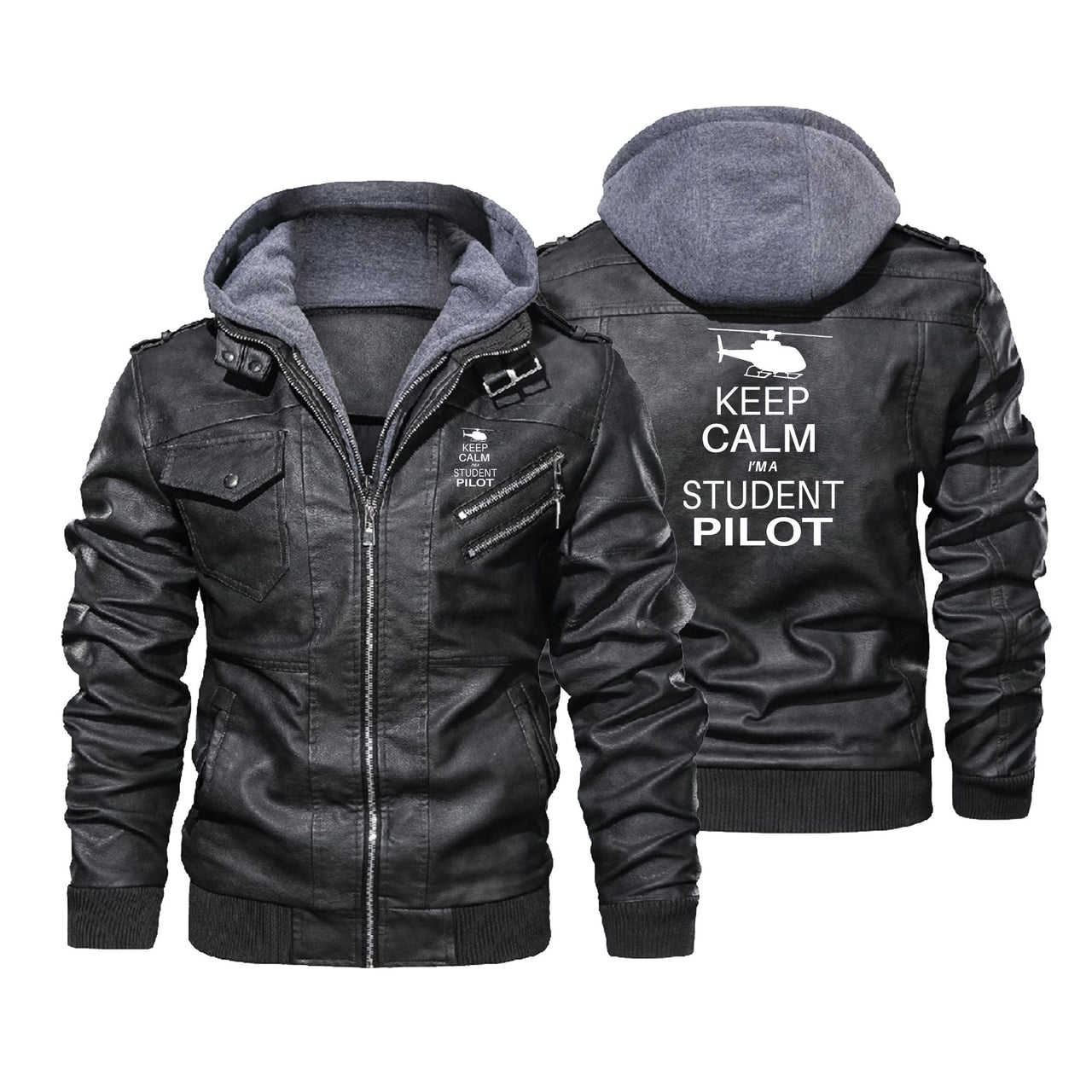 Student Pilot (Helicopter) Designed Hooded Leather Jackets