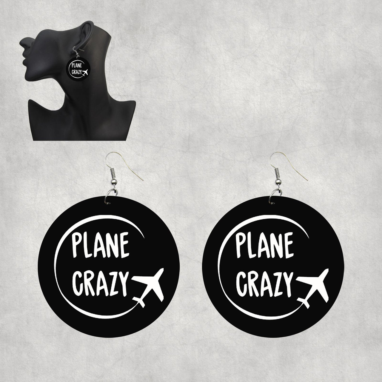 Plane Crazy Designed Wooden Drop Earrings