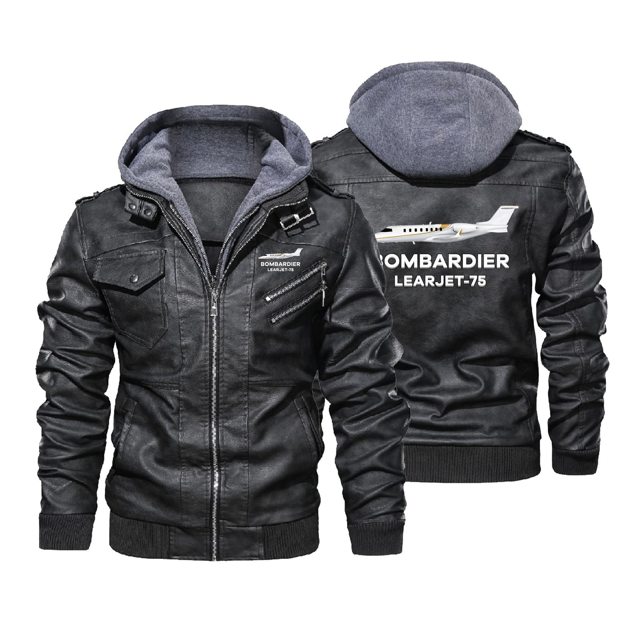 The Bombardier Learjet 75 Designed Hooded Leather Jackets