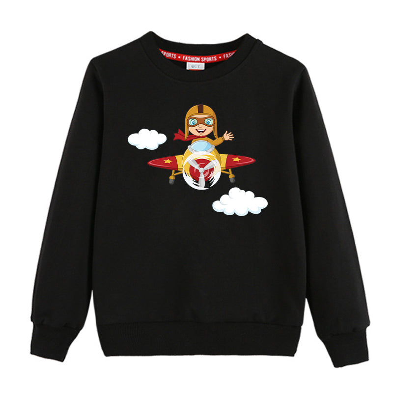 Cartoon Little Boy Operating Plane (Edition 2) Designed "CHILDREN" Sweatshirts