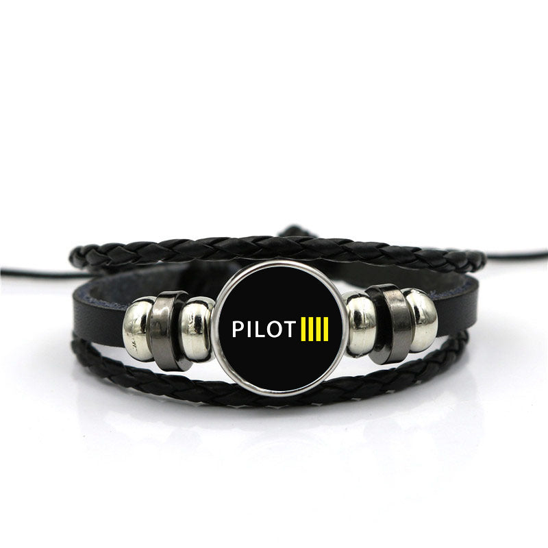 Pilot & Stripes (4 Lines) Designed Leather Bracelets