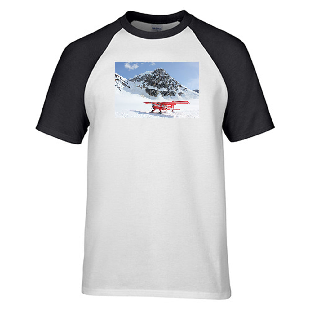 Amazing Snow Airplane Designed Raglan T-Shirts