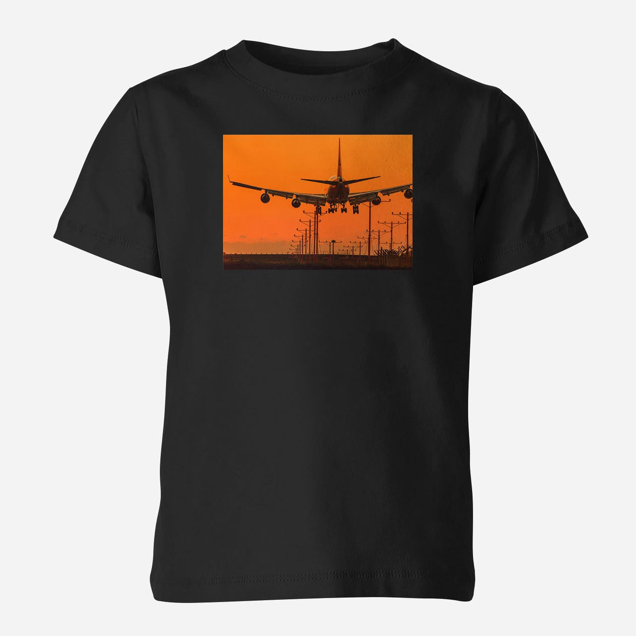 Close up to Boeing 747 Landing at Sunset Designed Children T-Shirts