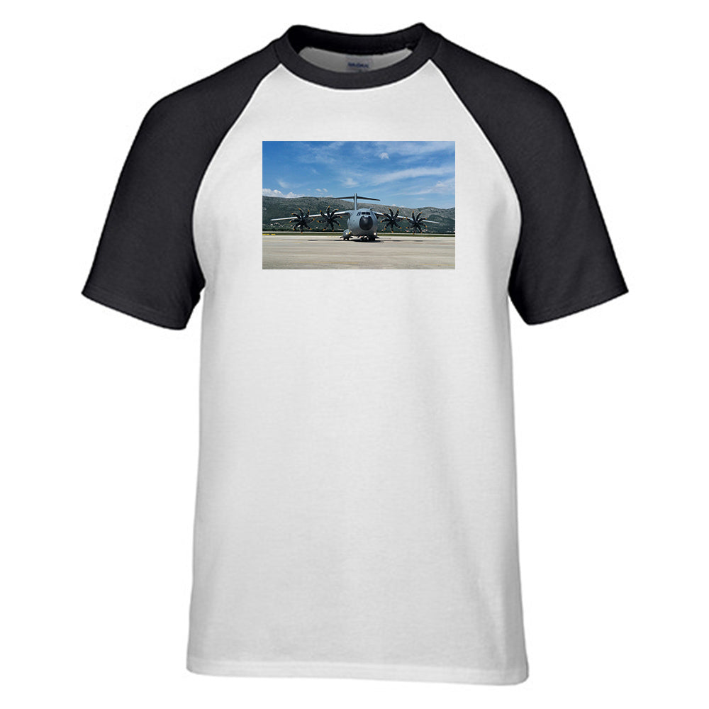 Face to Face with Airbus A400M Designed Raglan T-Shirts