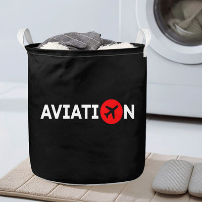 Aviation design on durable fabric with reinforced handles laundry basket.