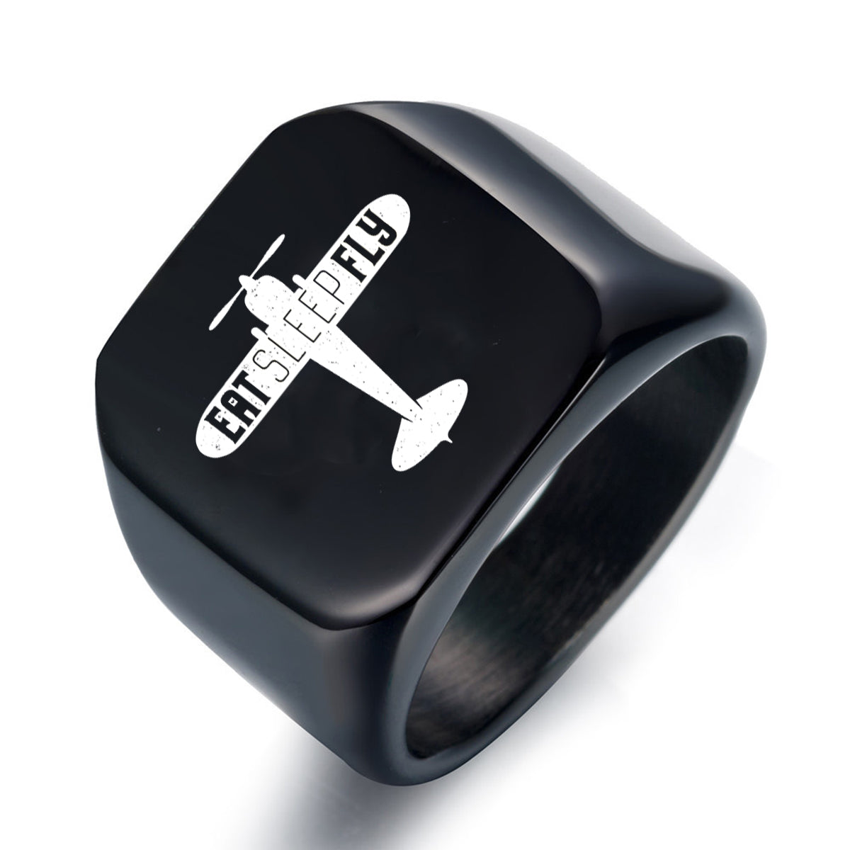 Eat Sleep Fly & Propeller Designed Men Rings