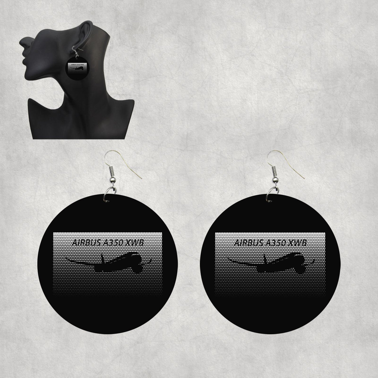 Airbus A350XWB & Dots Designed Wooden Drop Earrings