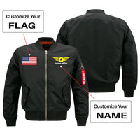 Thumbnail for Custom Flag & Name with Badge 4 Designed Pilot Jackets Aviation Shop Black (Thin) + Name S (US XXS) 