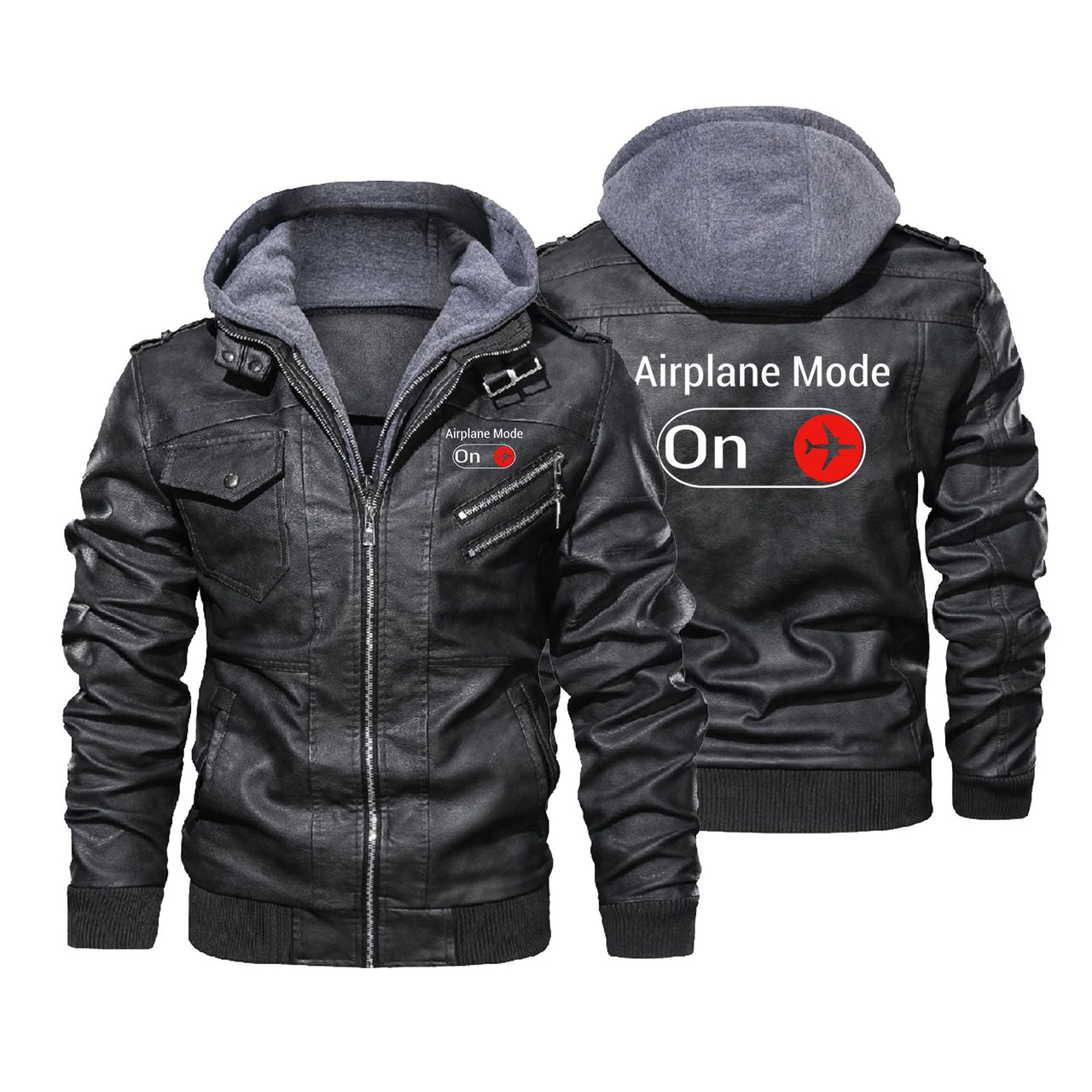 Airplane Mode On Designed Hooded Leather Jackets