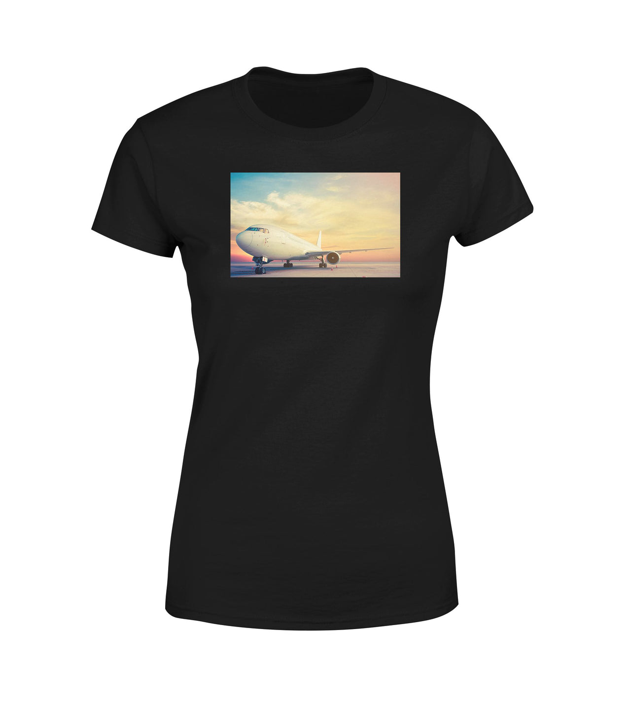 Parked Aircraft During Sunset Designed Women T-Shirts