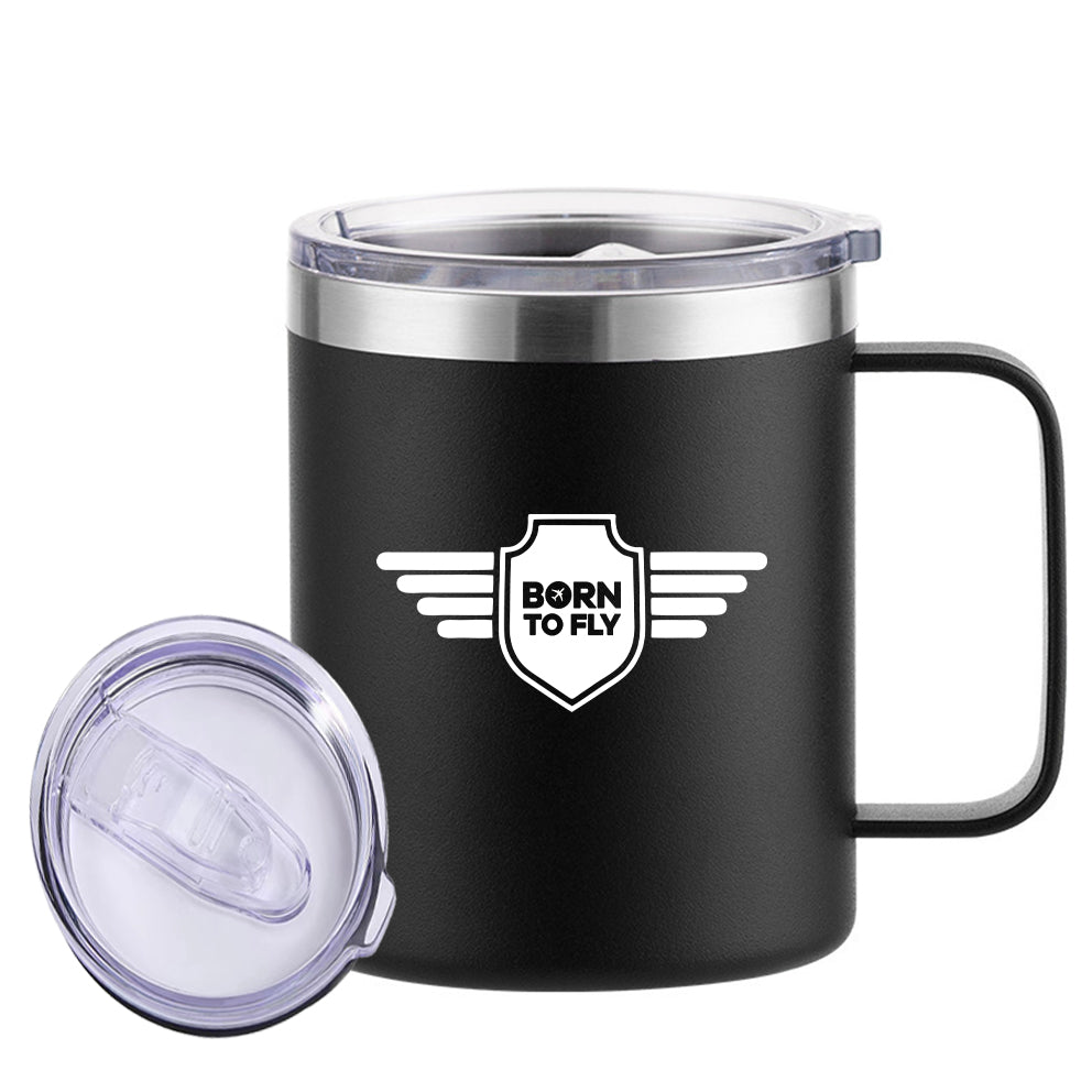 Born To Fly & Badge Designed Stainless Steel Laser Engraved Mugs