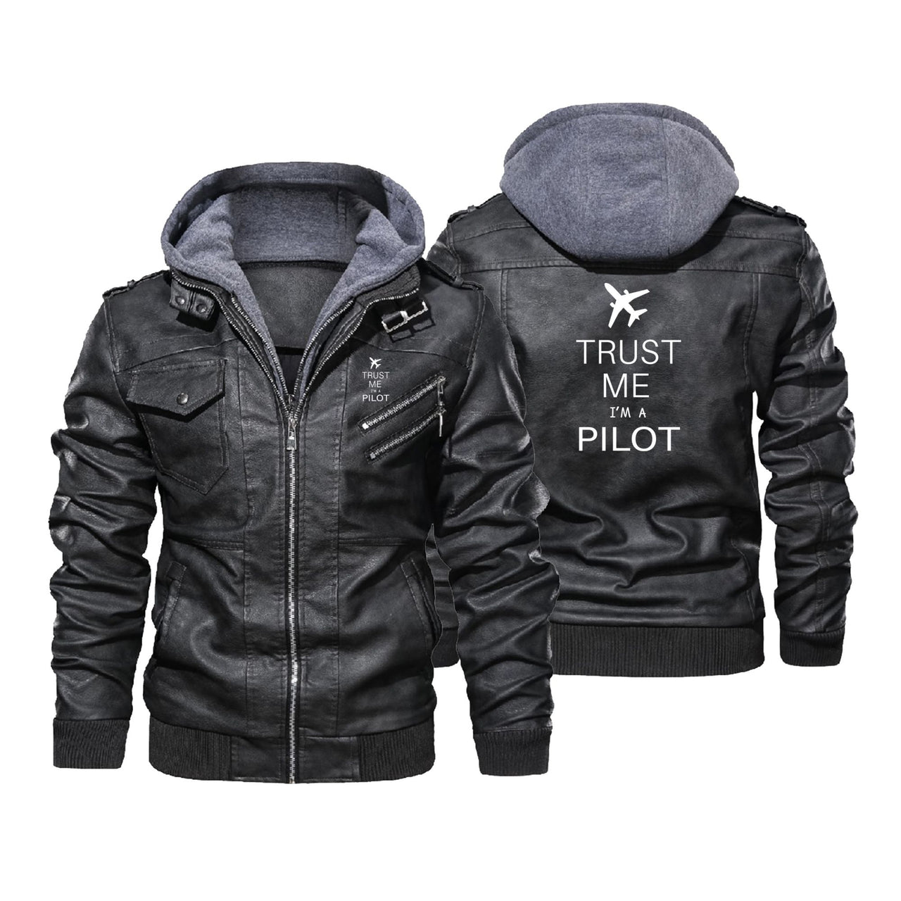 Trust Me I'm a Pilot 2 Designed Hooded Leather Jackets