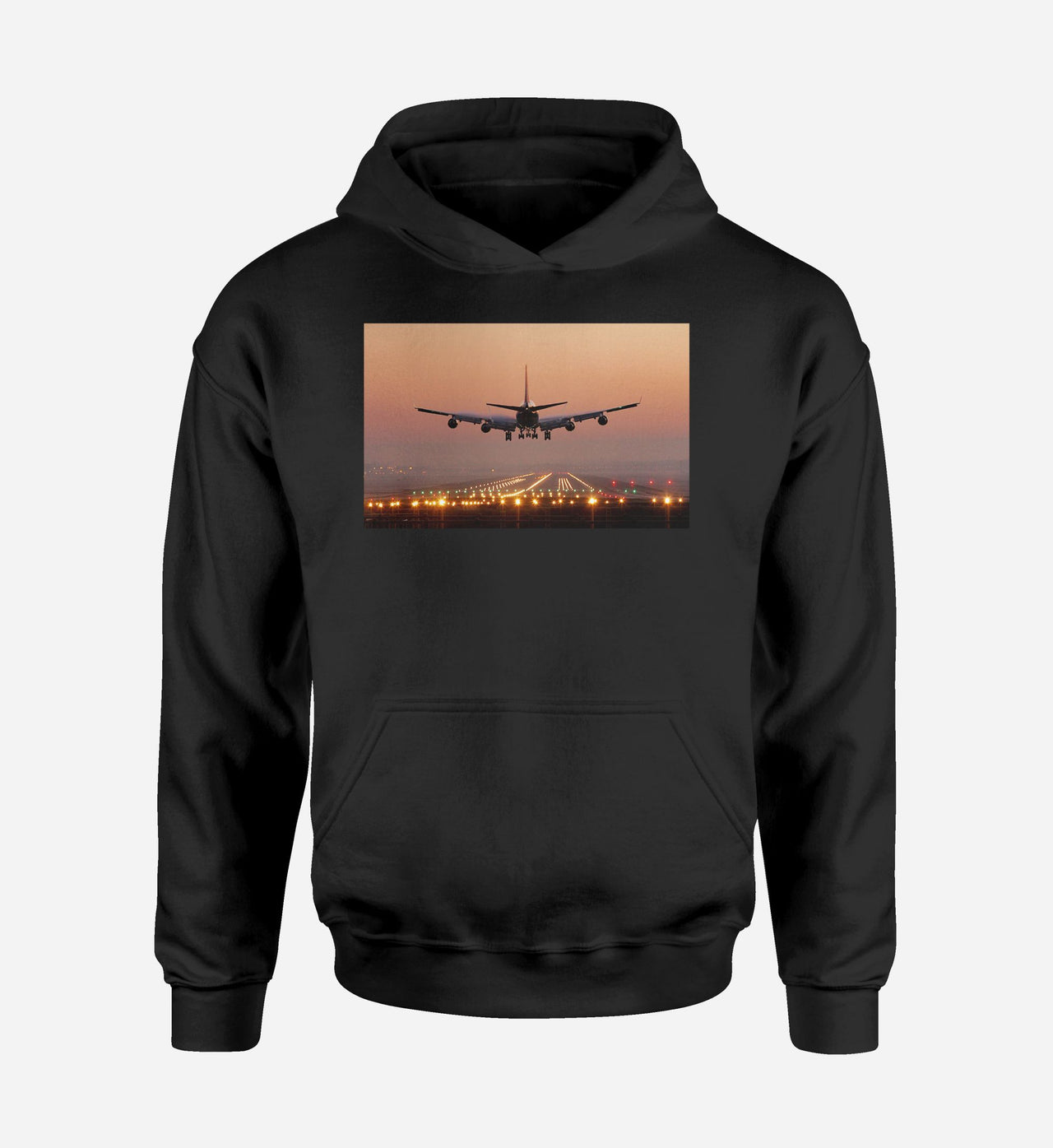 Landing Boeing 747 During Sunset Designed Hoodies