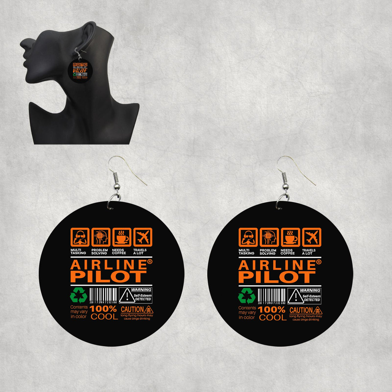 Airline Pilot Label Designed Wooden Drop Earrings