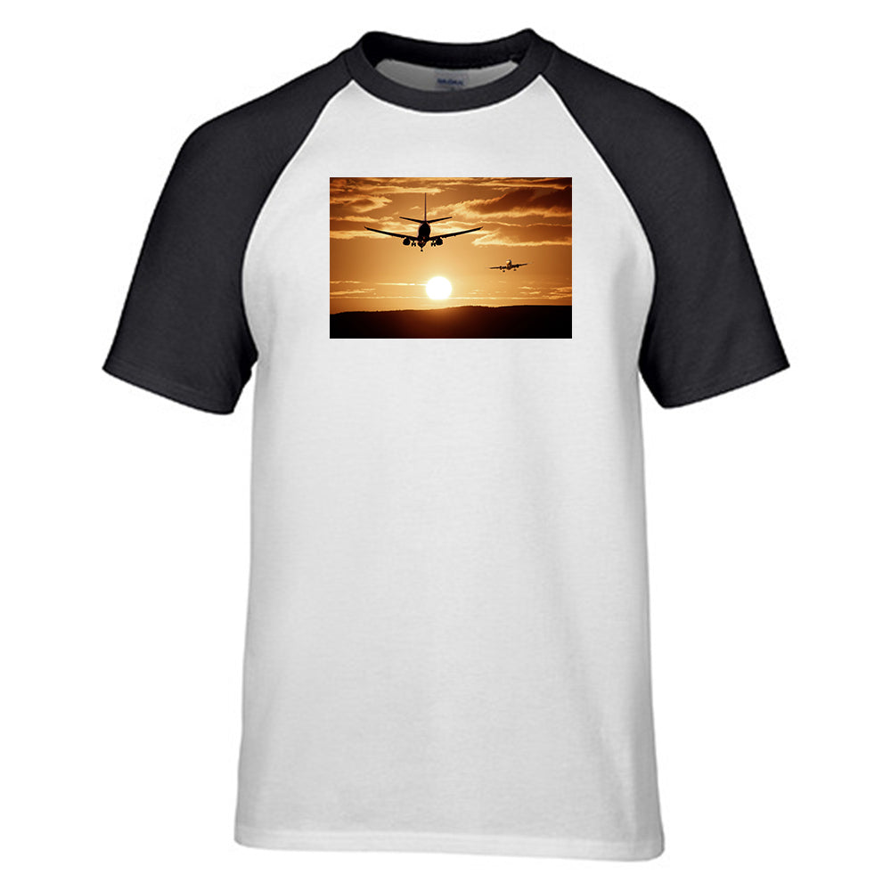 Two Aeroplanes During Sunset Designed Raglan T-Shirts