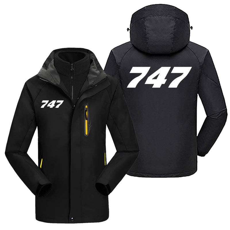 747 Flat Text Designed Thick Skiing Jackets