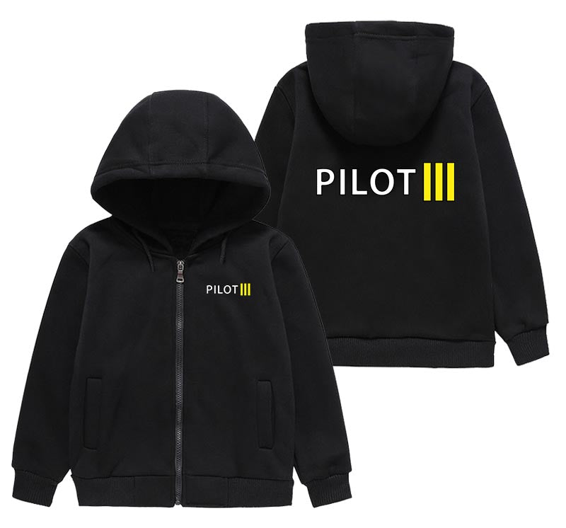 Pilot & Stripes (3 Lines) Designed "CHILDREN" Zipped Hoodies