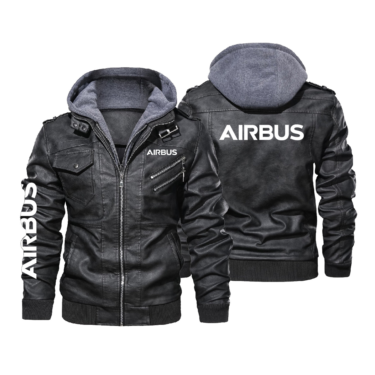 Airbus & Text Designed Hooded Leather Jackets