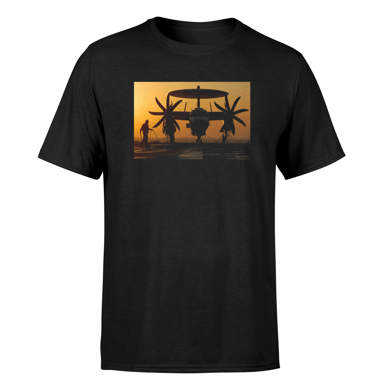 Military Plane at Sunset Designed T-Shirts