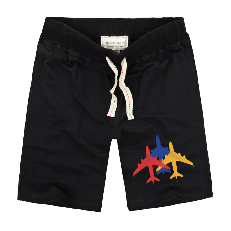Colourful 3 Airplanes Designed Cotton Shorts