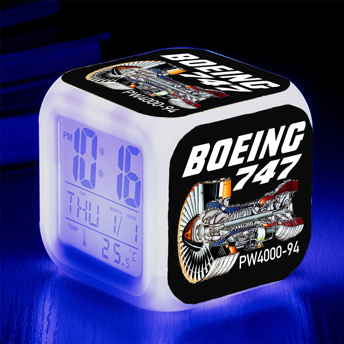 Boeing 747 & PW4000-94 Engine Designed "7 Colour" Digital Alarm Clock