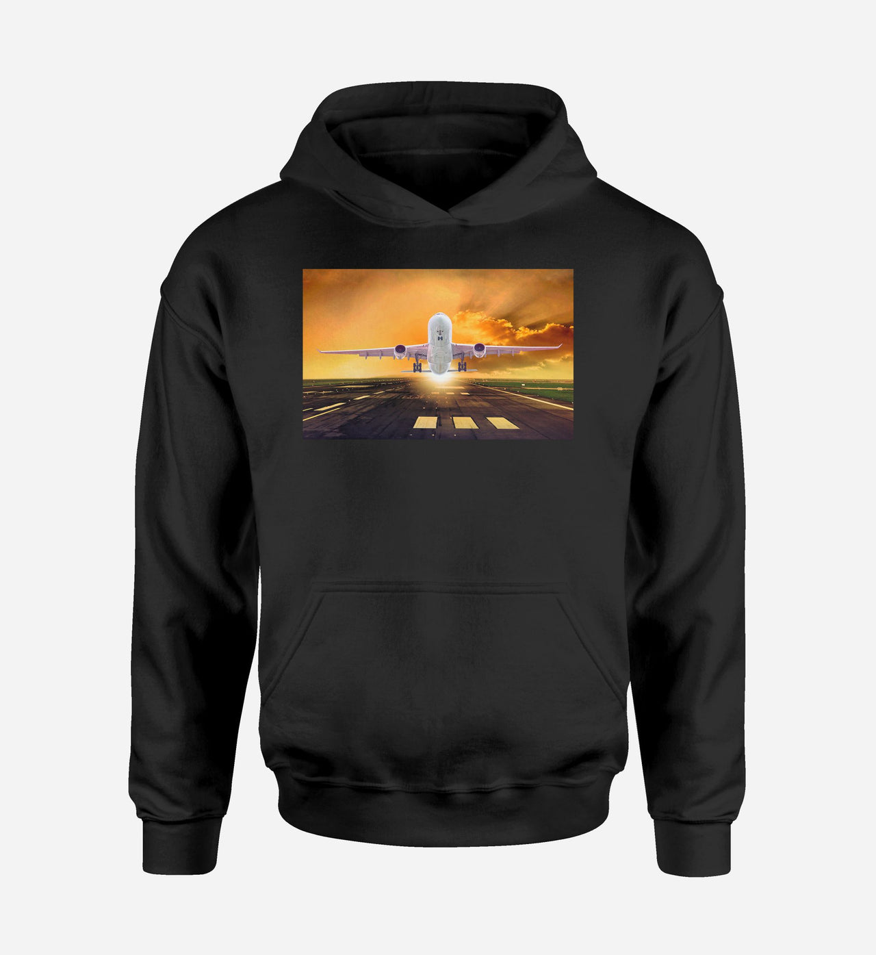 Amazing Departing Aircraft Sunset & Clouds Behind Designed Hoodies