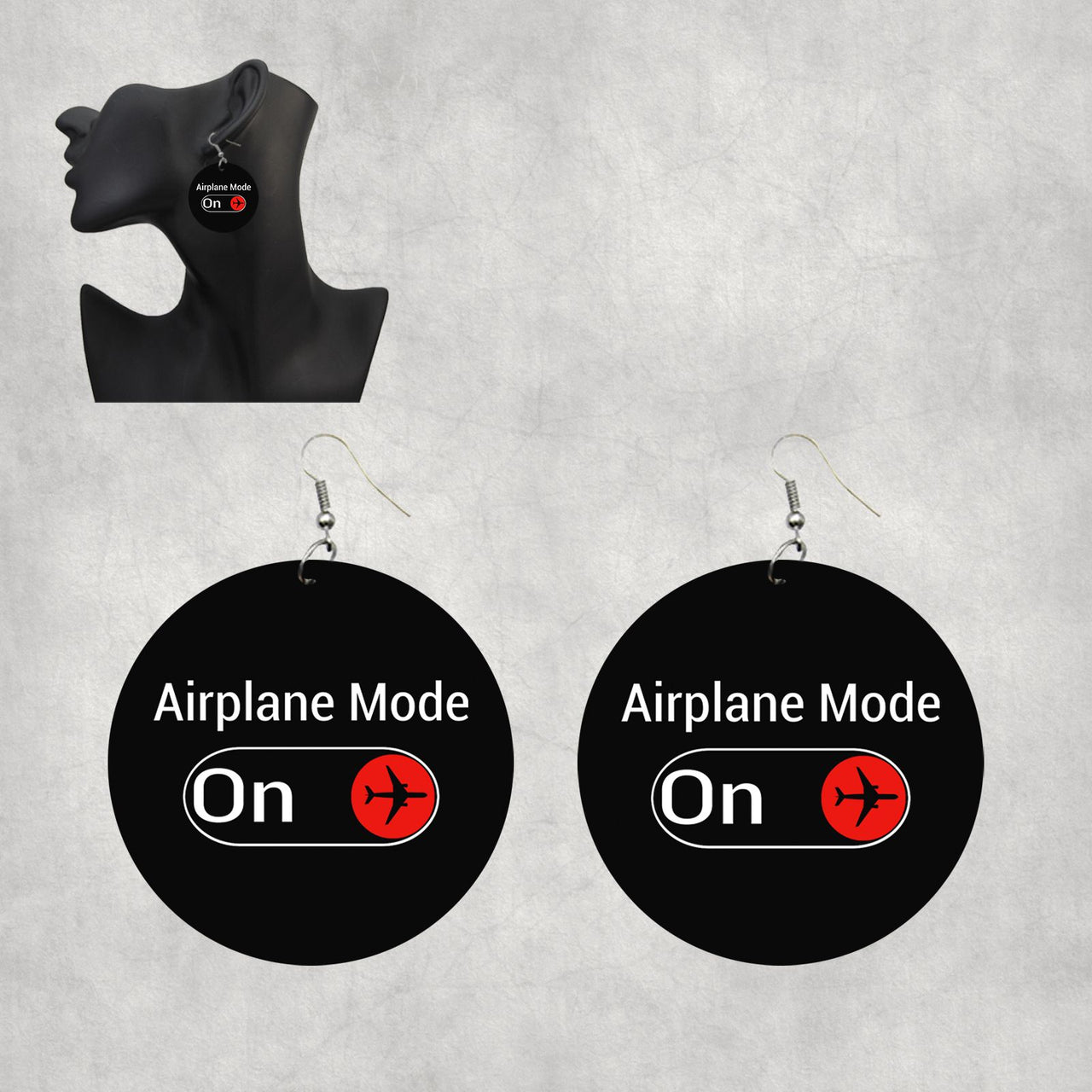Airplane Mode On Designed Wooden Drop Earrings