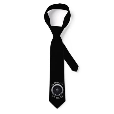 In Thrust We Trust aviation design on premium silk blend tie.