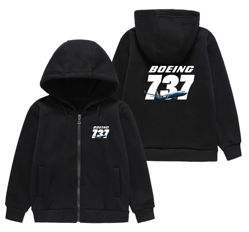 Super Boeing 737+Text Designed "CHILDREN" Zipped Hoodies