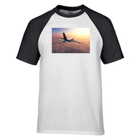 Thumbnail for Super Cruising Airbus A380 over Clouds Designed Raglan T-Shirts