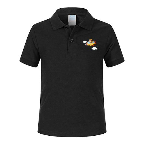 Cartoon Little Boy Operating Plane Designed Children Polo T-Shirts
