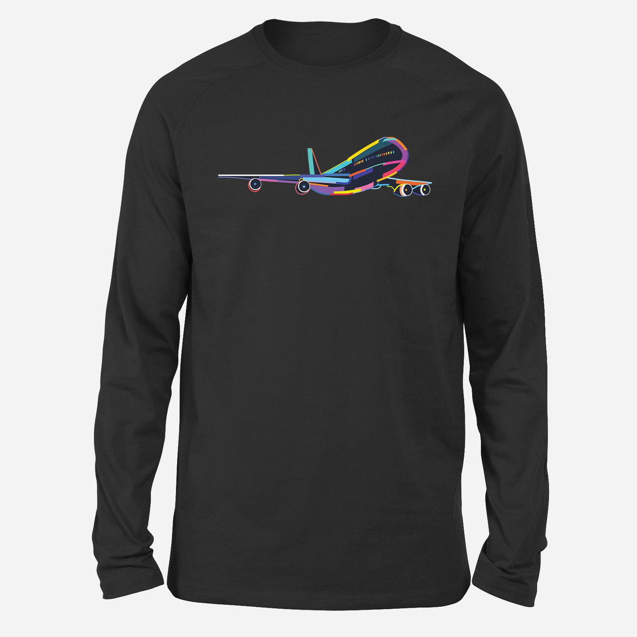 Multicolor Airplane Designed Long-Sleeve T-Shirts