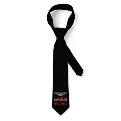 Flying One Ball aviation design on premium silk blend tie.