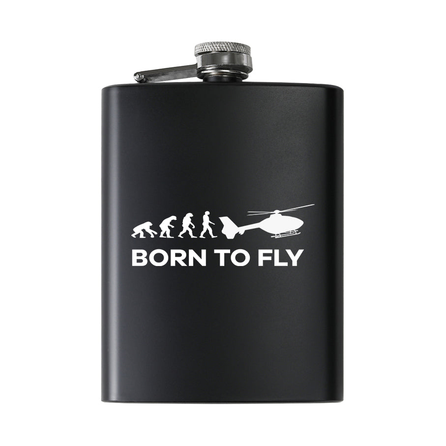 Born To Fly Helicopter Designed Stainless Steel Hip Flasks