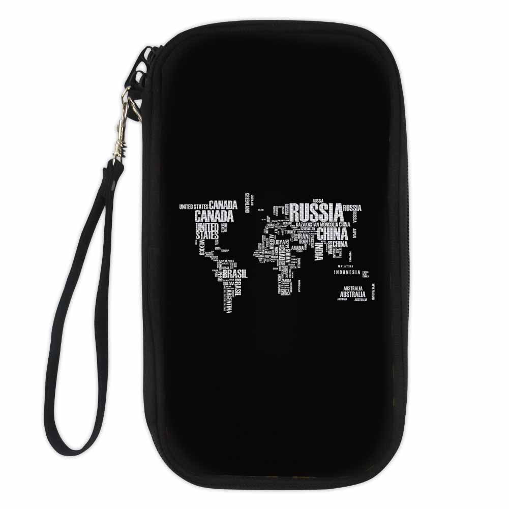 World Map (Text) Designed Travel Cases & Wallets