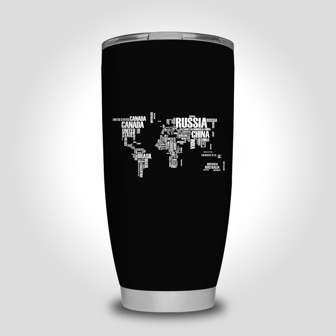 World Map (Text) Designed Tumbler Travel Mugs