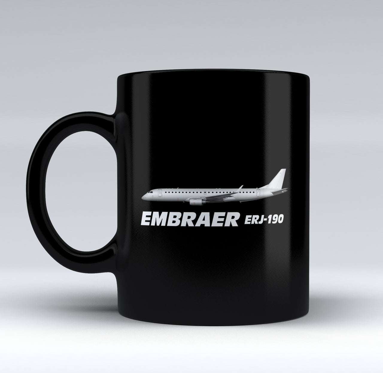 The Embraer ERJ-190 Designed Black Mugs