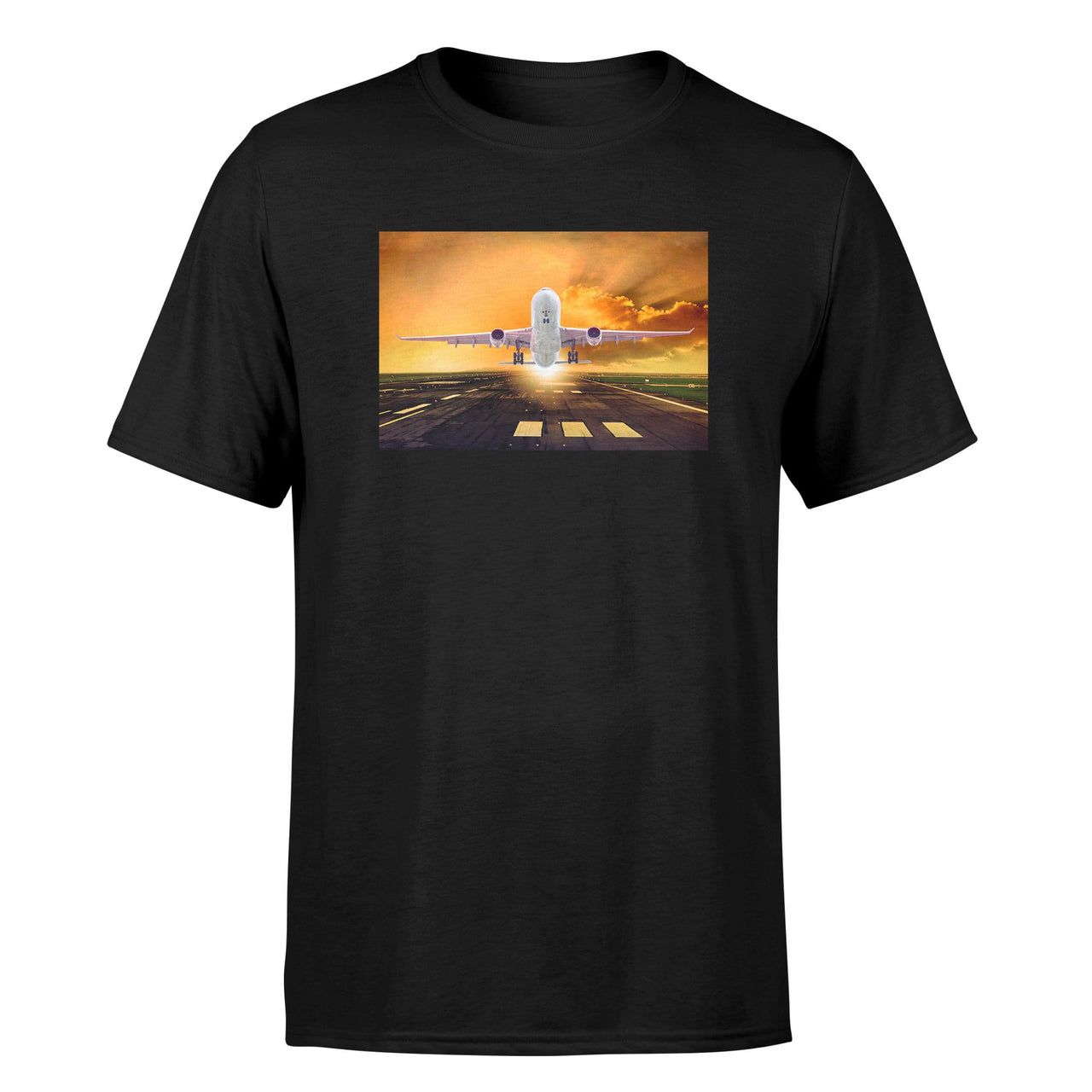 Amazing Departing Aircraft Sunset & Clouds Behind Designed T-Shirts
