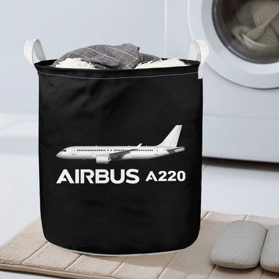 The Airbus A220 aviation design on durable fabric with reinforced handles laundry basket.