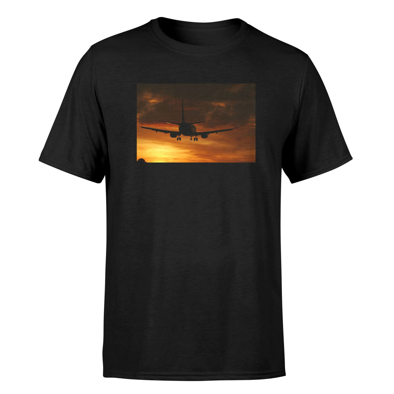 Beautiful Aircraft Landing at Sunset Designed T-Shirts