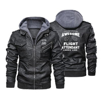 Thumbnail for Flight Attendant Designed Hooded Leather Jackets