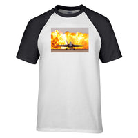 Thumbnail for Face to Face with Air Force Jet & Flames Designed Raglan T-Shirts