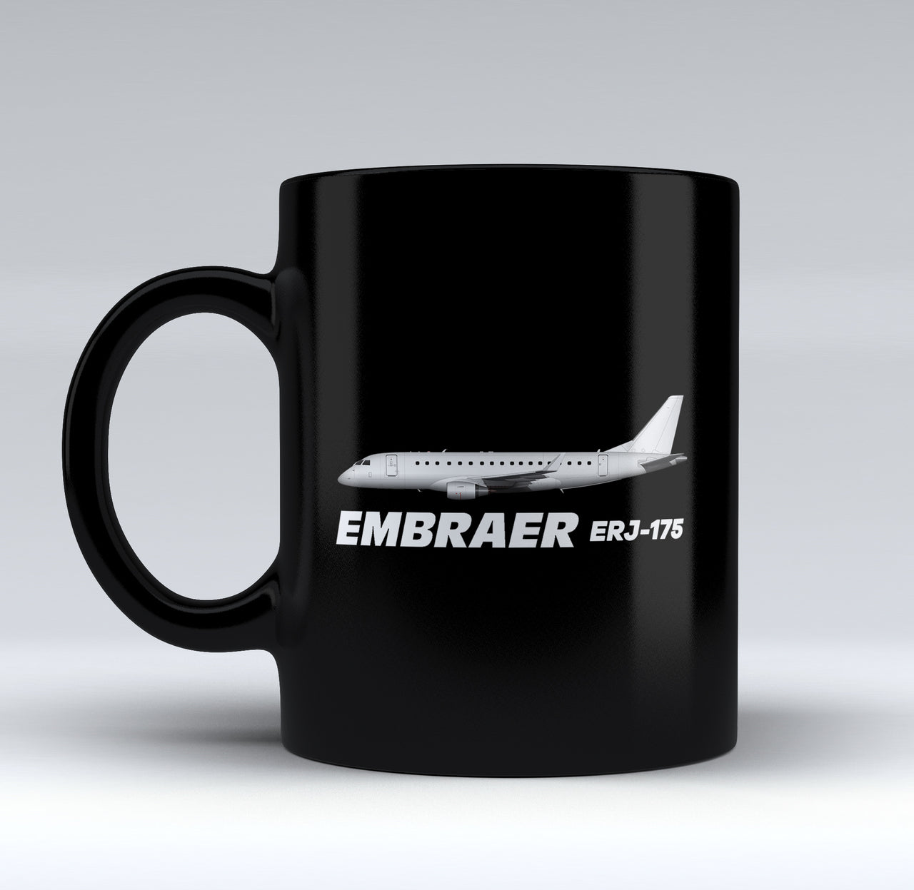 The Embraer ERJ-175 Designed Black Mugs