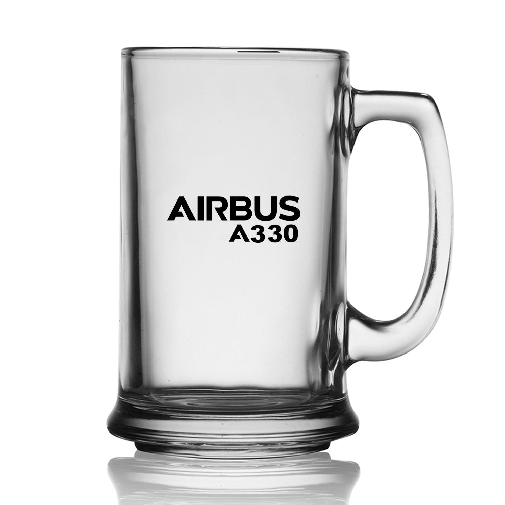 Airbus A330 & Text Designed Beer Glass with Holder