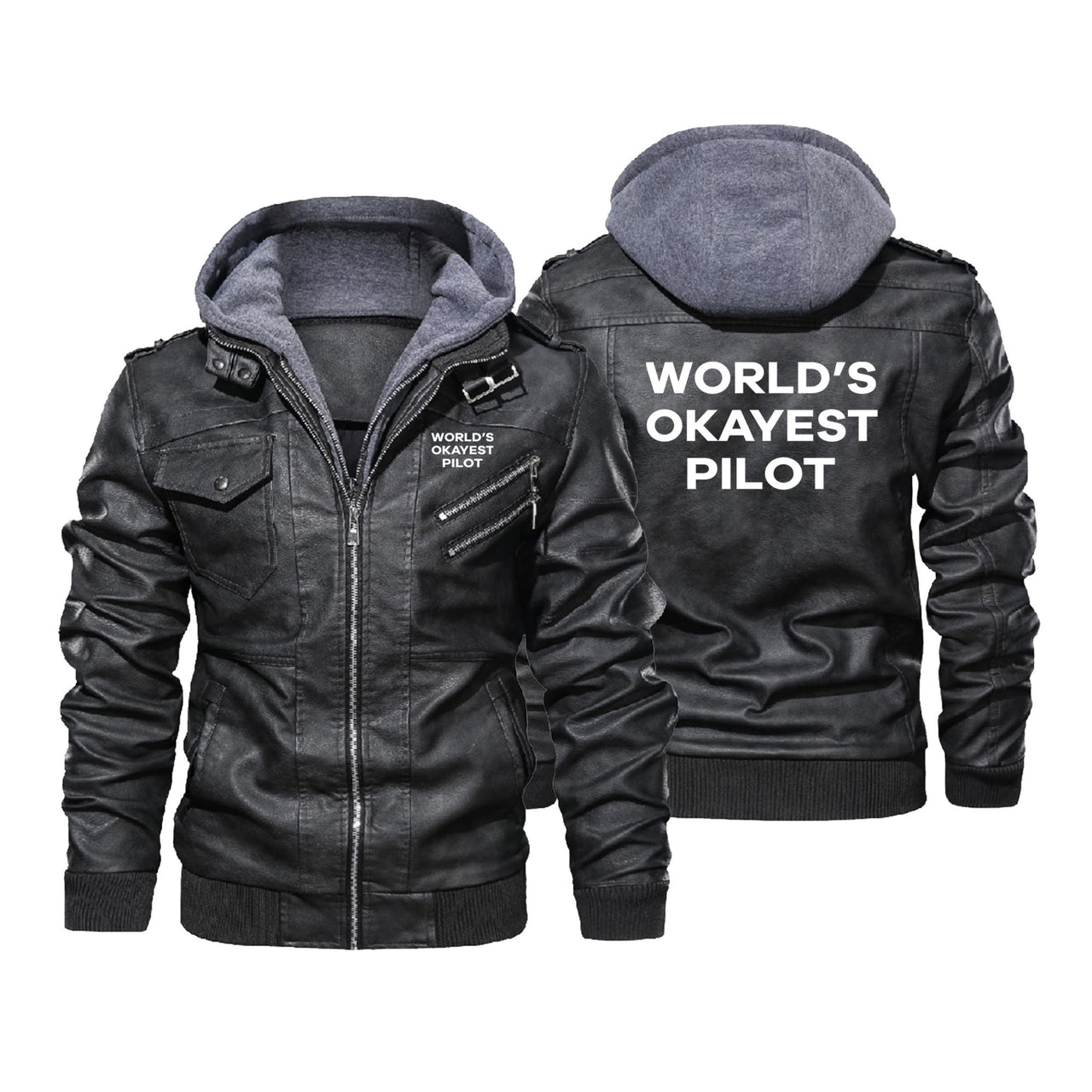 World's Okayest Pilot Designed Hooded Leather Jackets