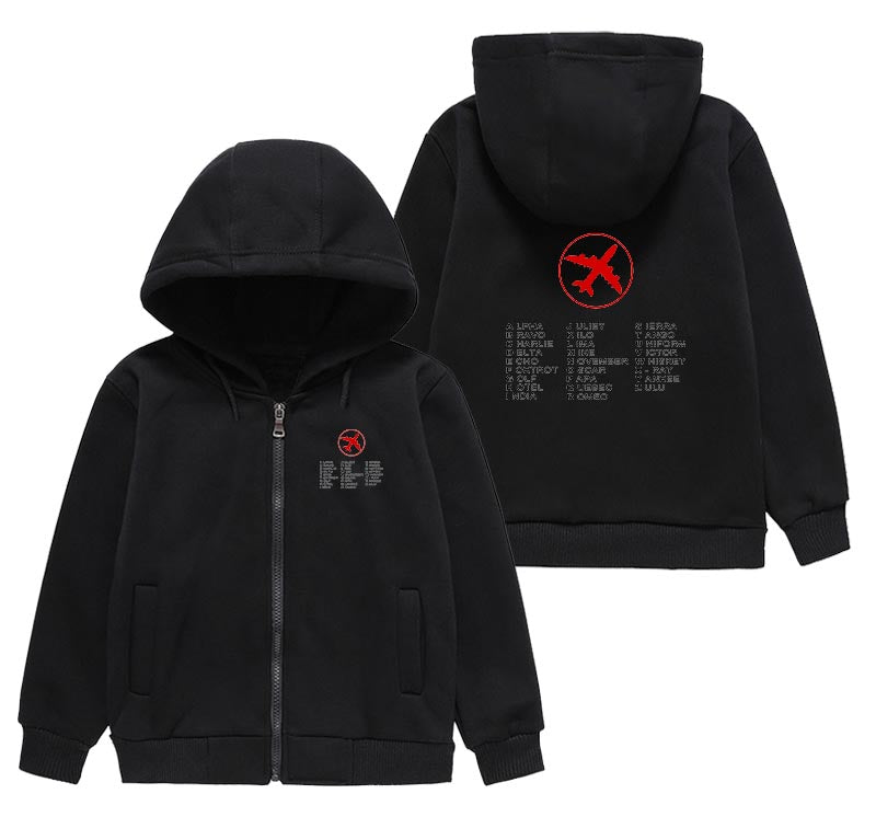 Aviation Alphabet 2 Designed "CHILDREN" Zipped Hoodies