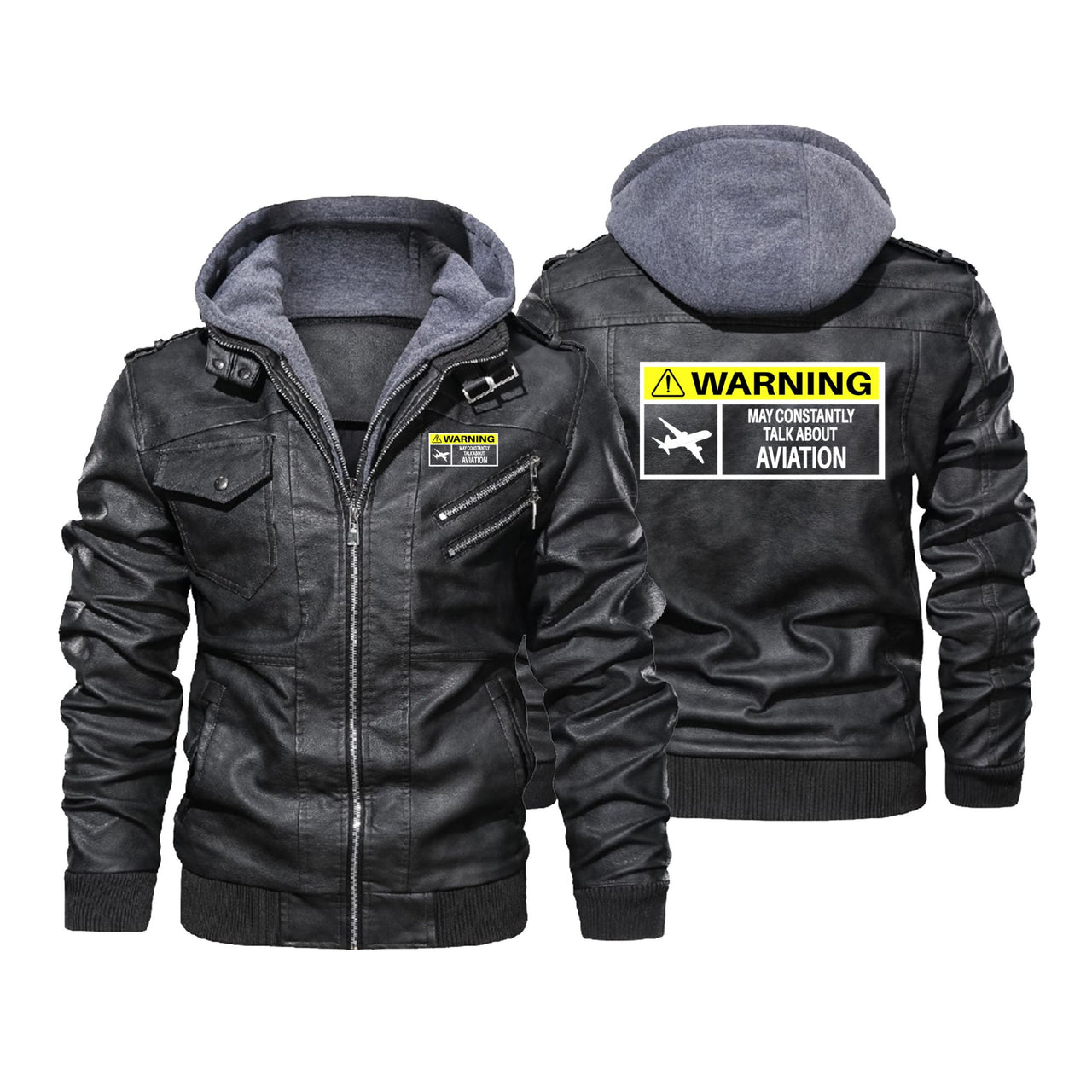 Warning May Constantly Talk About Aviation Designed Hooded Leather Jackets